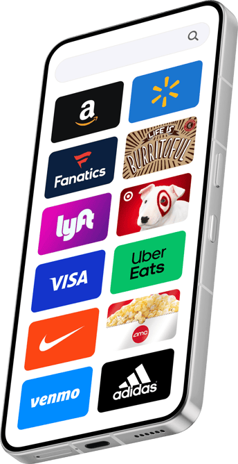 Phone showing gift card brands available through MediaTree
