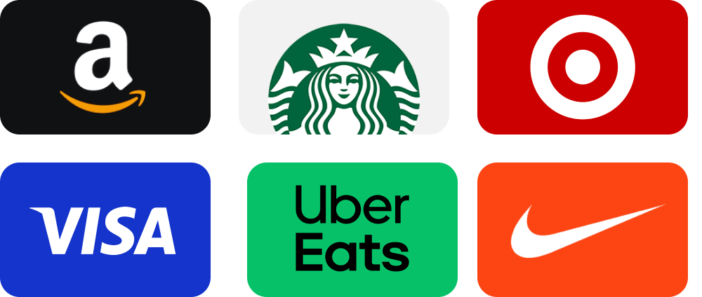 Grid of popular gift card and prepaid card options