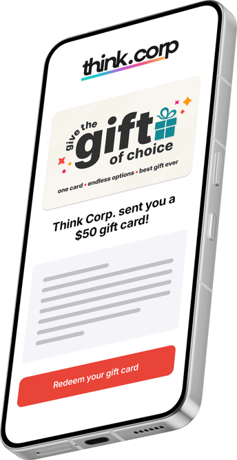 Phone showing a branded MediaTree gift card redemption experience